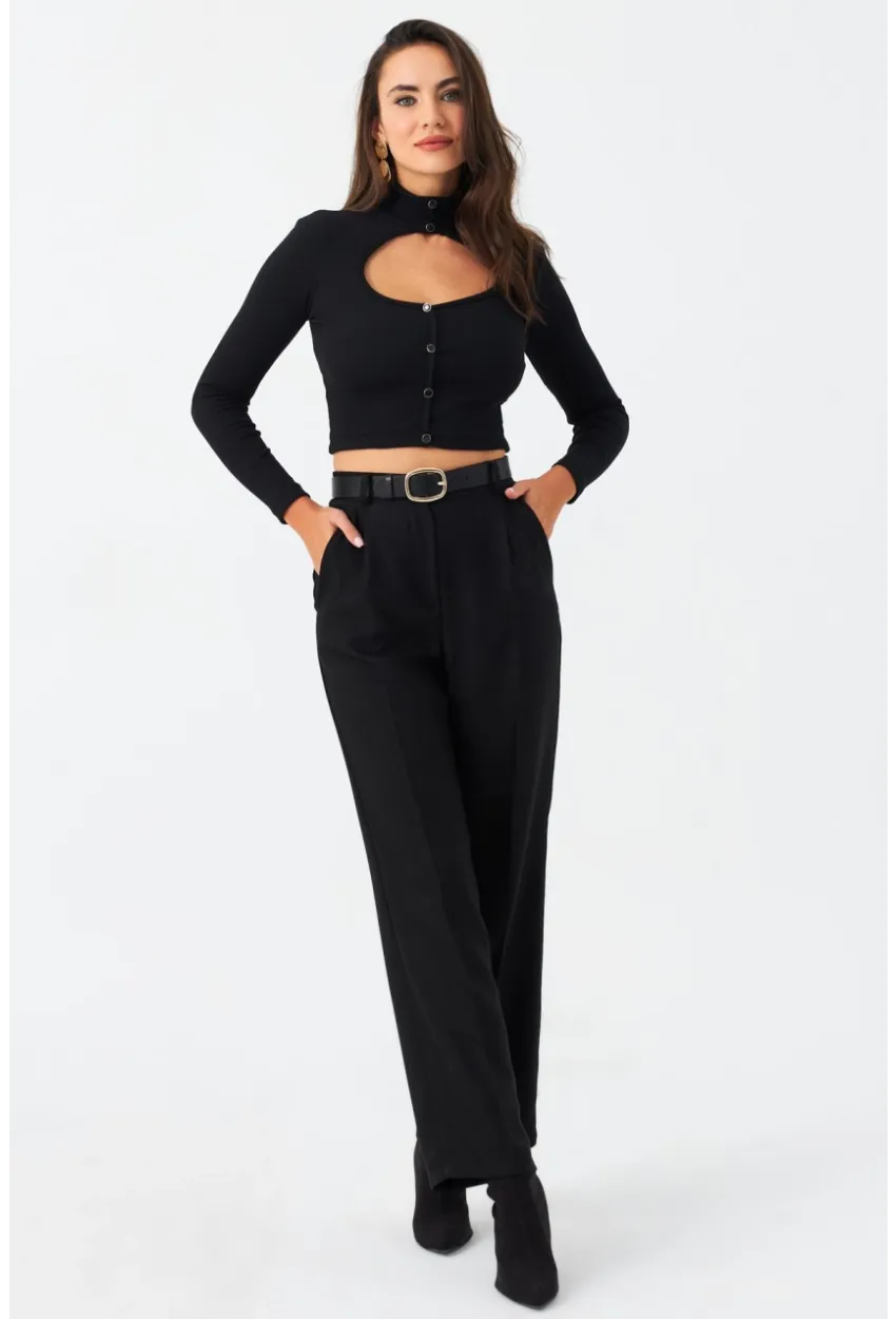 Kadın Siyah Beli Lastikli Pantolon ELA6782