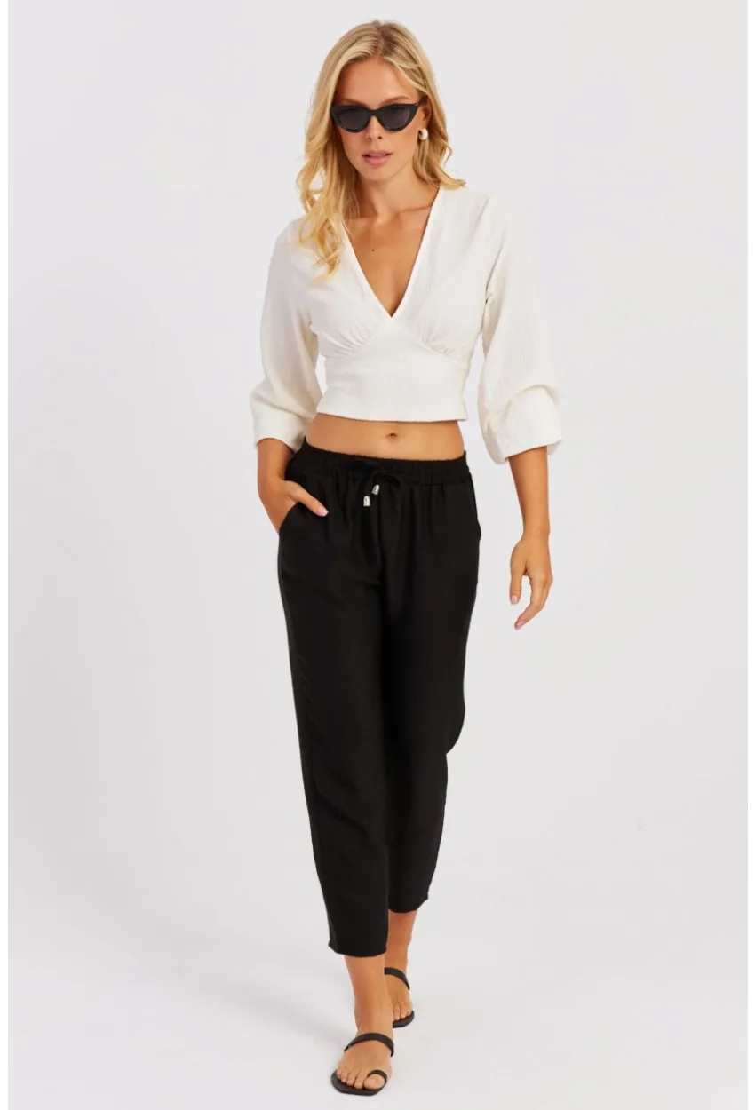 Kadın Siyah Beli Lastikli Pantolon GÇ161