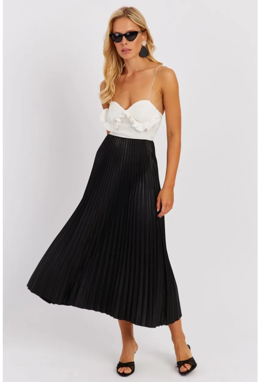 Kadın Siyah Beli Lastikli Pilise Etek OW145