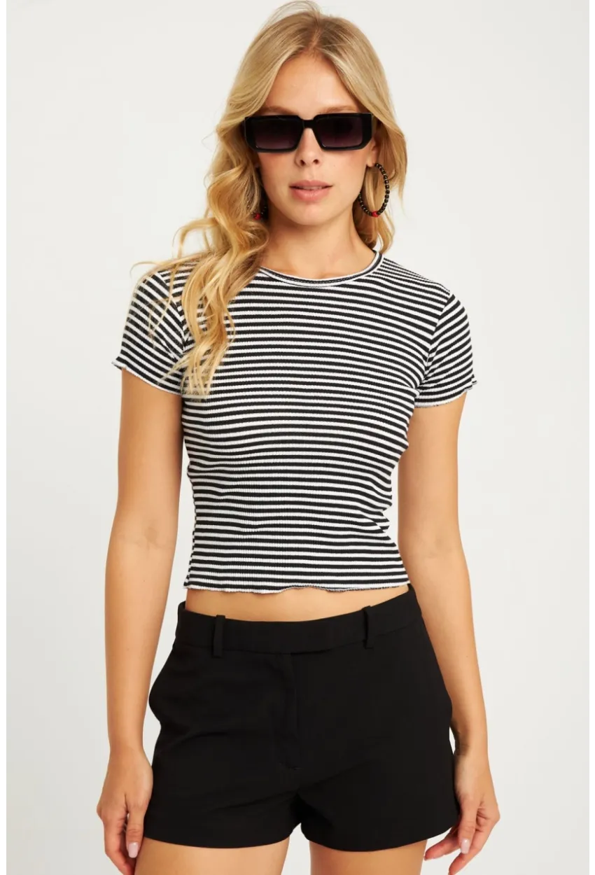 Kadın Siyah-Beyaz Çizgili Bluz XL2005