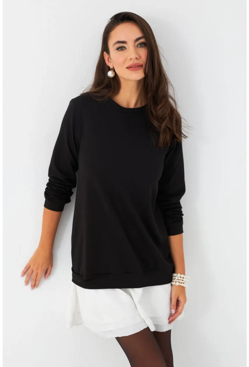 Kadın Siyah-Beyaz Leopar  Desenli Sweat Elbise B16