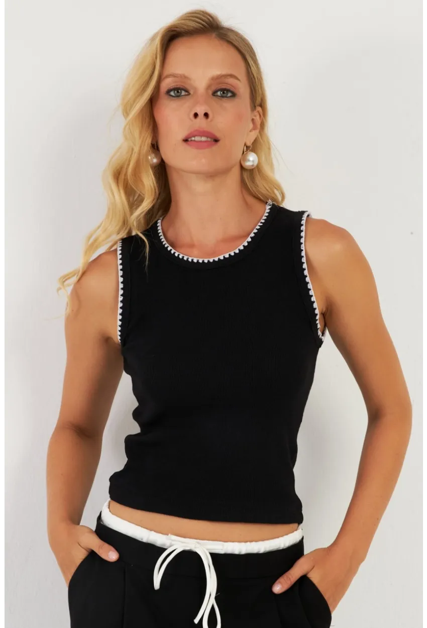 Kadın Siyah Biyeli Kaşkorse Bluz XL2023