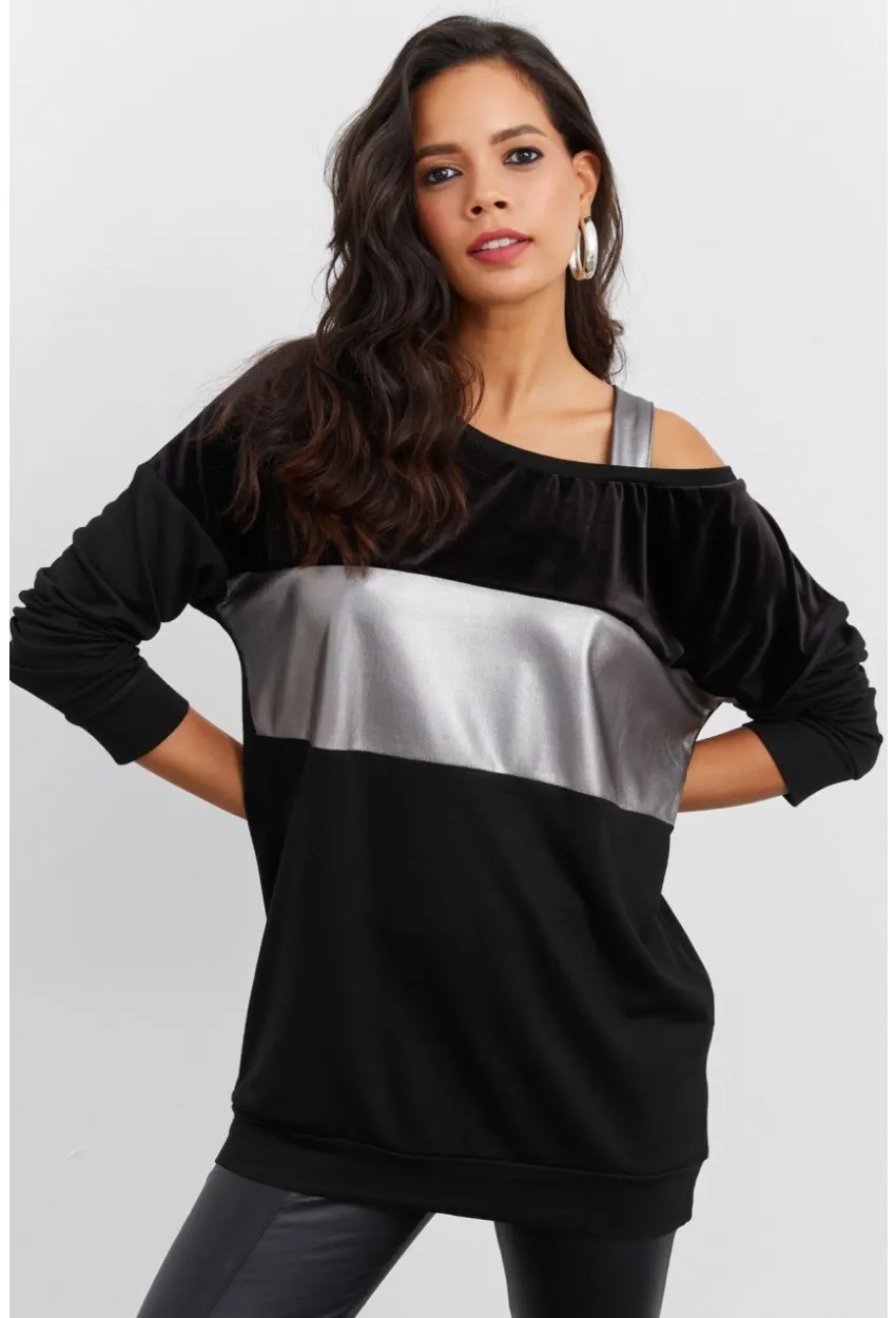 Kadın Siyah Bloklu Bluz ST819