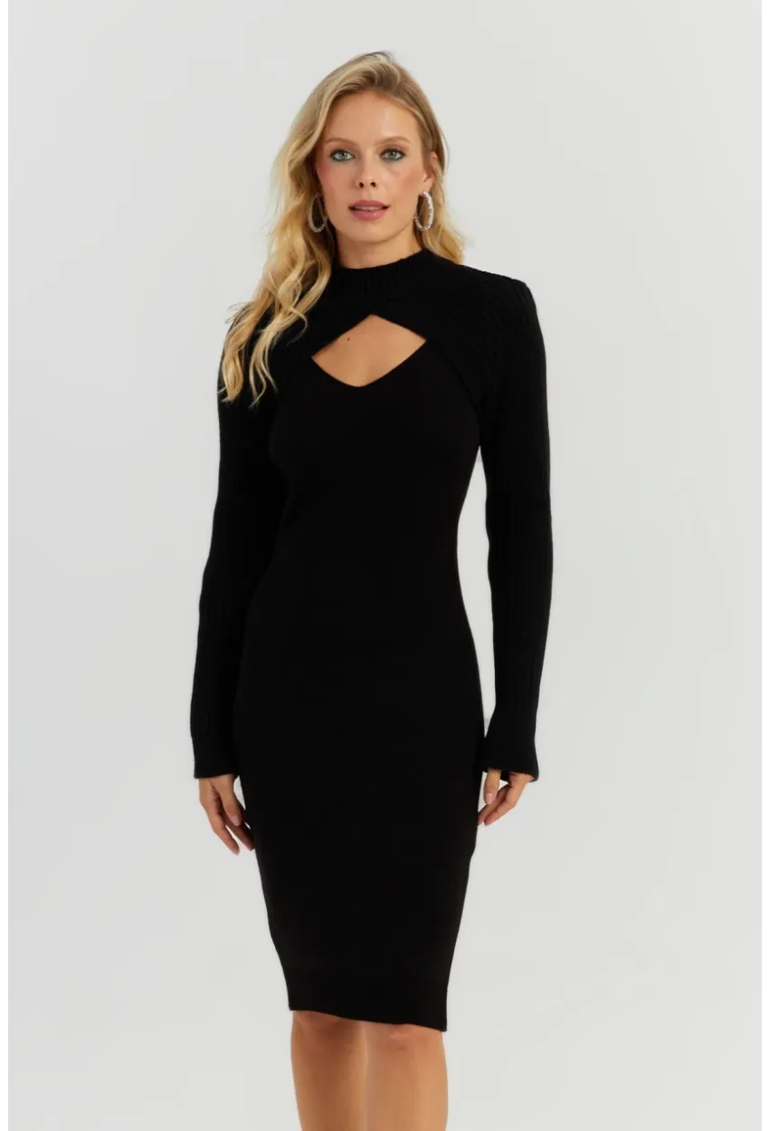 Kadın Siyah Bolerolu Triko Maxi Elbise YZ558