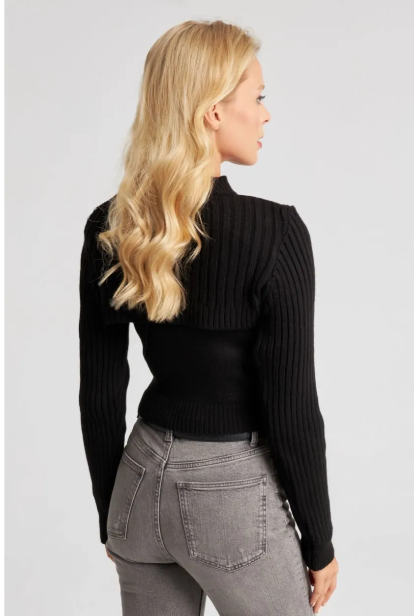 Kadın Siyah Bolerolu Triko Takım YZ524