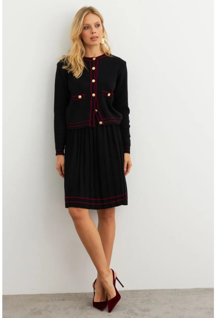 Kadın Siyah-Bordo Triko Ceket Takım SF2557