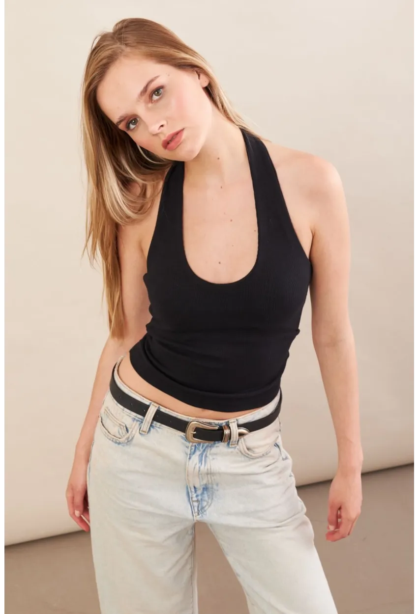 Kadın Siyah Boyun Askılı Bluz ZH171