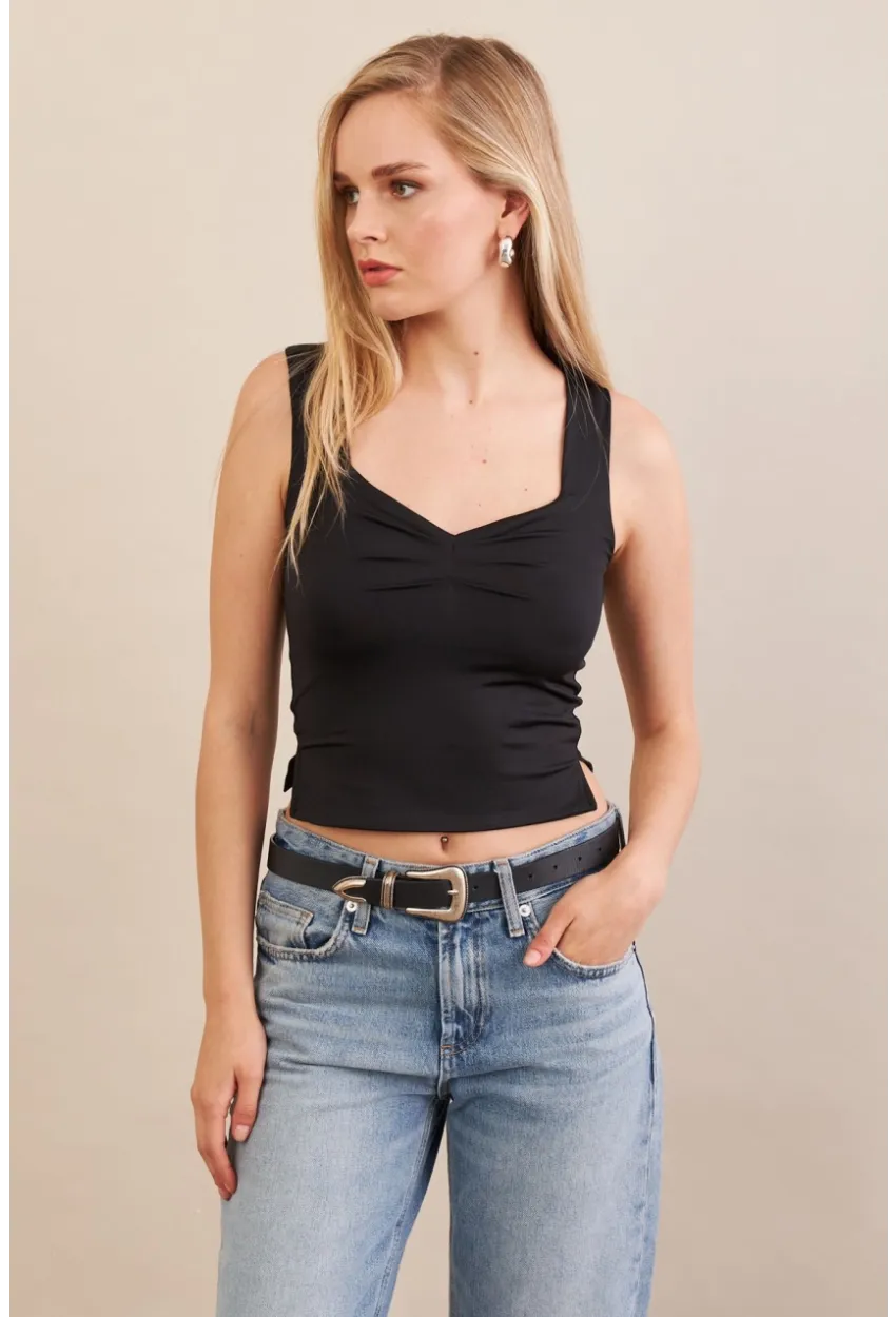 Kadın Siyah Büzgülü Bluz FLU325