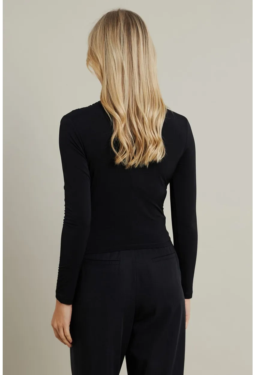 Kadın Siyah Büzgülü Bluz MDMR358