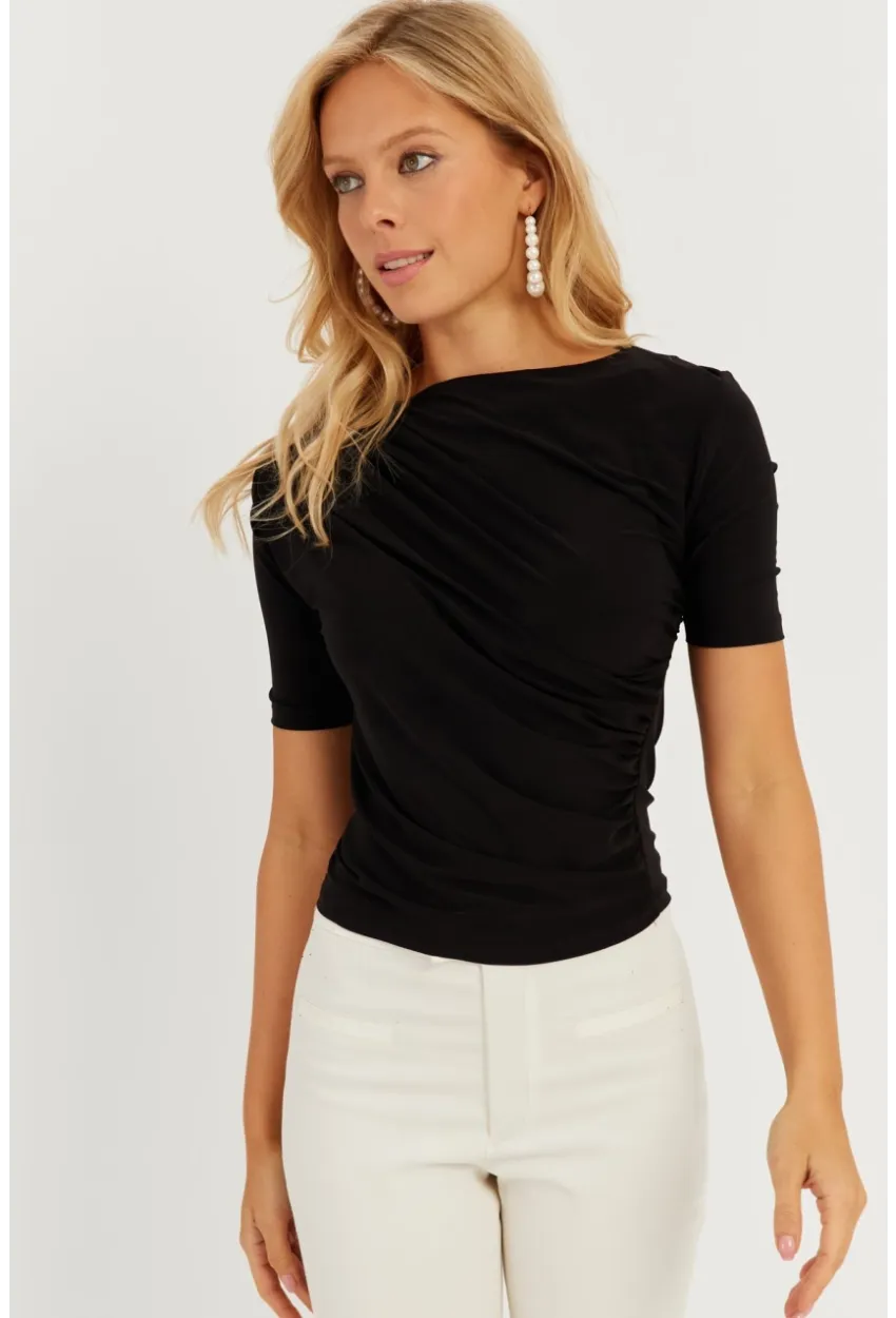Kadın Siyah Büzgülü Bluz YZ623