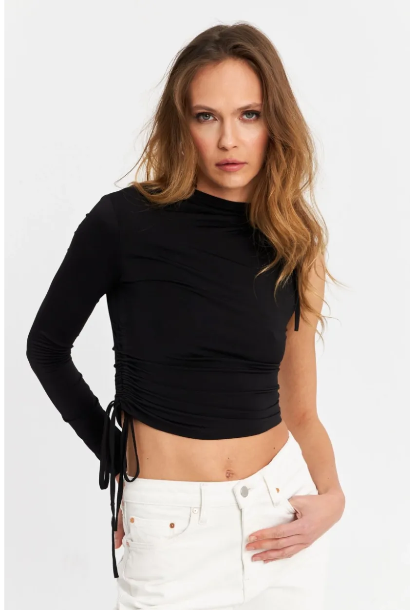 Kadın Siyah Büzgülü Tek Kol Bluz SB150