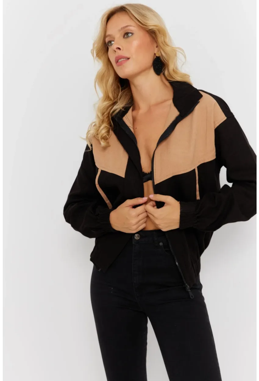 Kadın Siyah-Camel Denim Ceket İS3905-9
