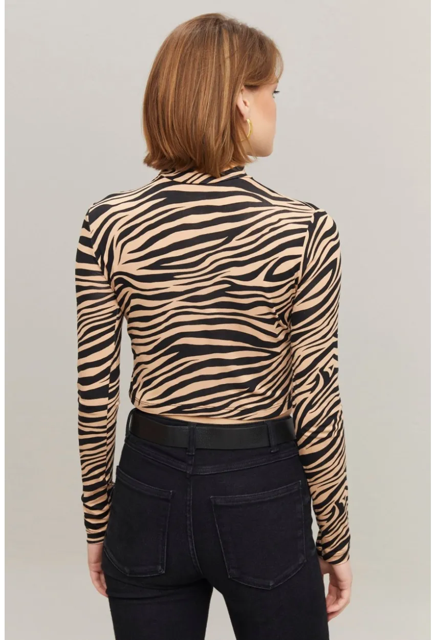 Kadın Siyah-Camel Yarım Balıkçı Crop Bluz LPP1137-1