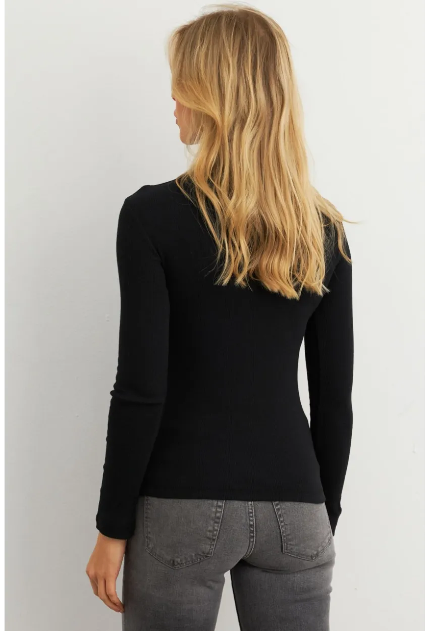 Kadın Siyah Çapraz Yaka Pencereli Kaşkorse Bluz AYD401