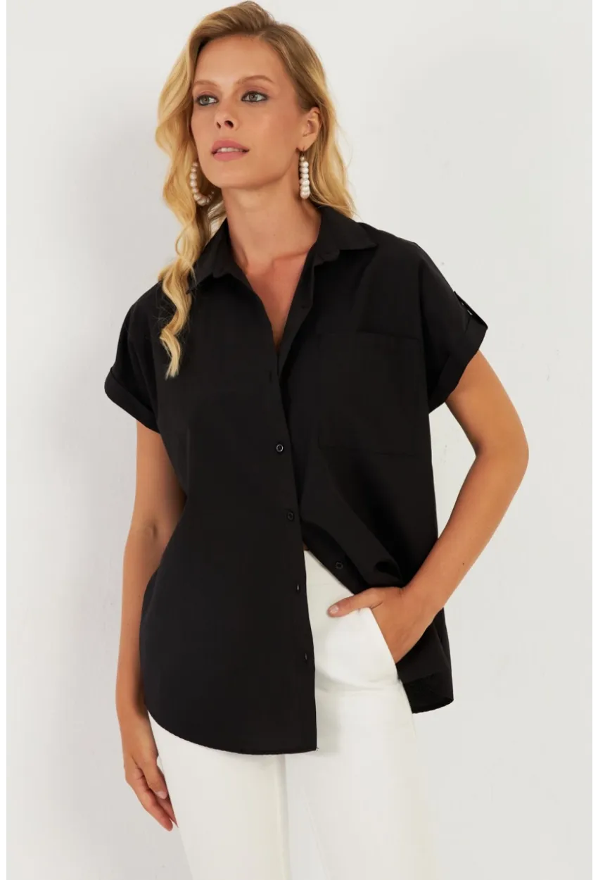Kadın Siyah Cepli Gömlek ZER410