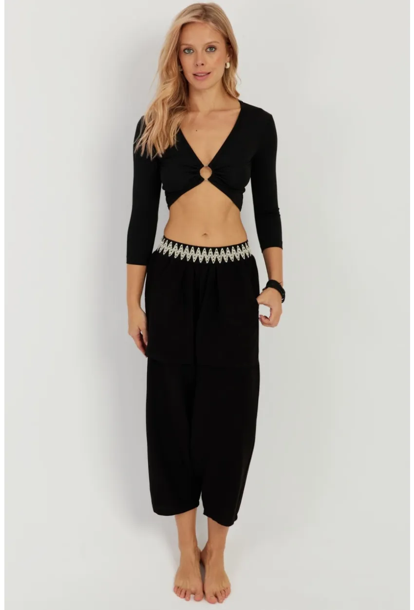 Kadın Siyah Cepli Şalvar Pantolon ÖM1203