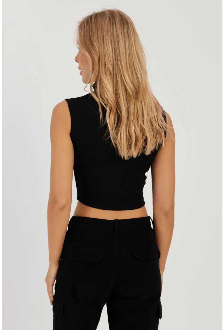 Kadın Siyah Çift Fermuarlı Kaşkorse Bluz EY2735