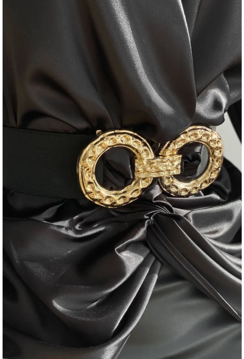 Kadın Siyah Çift Tokalı Lastik Kemer BE621