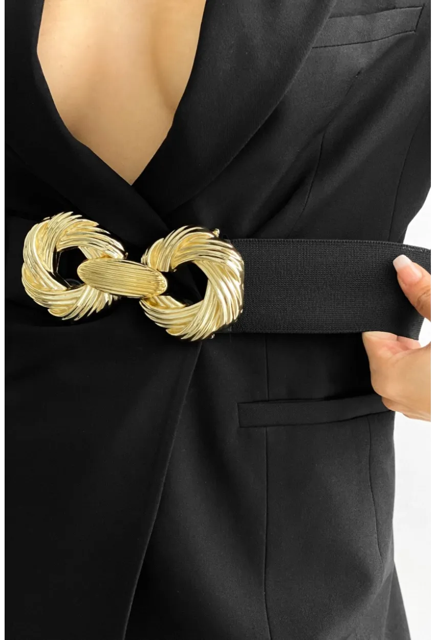 Kadın Siyah Çift Tokalı Lastik Kemer BE622