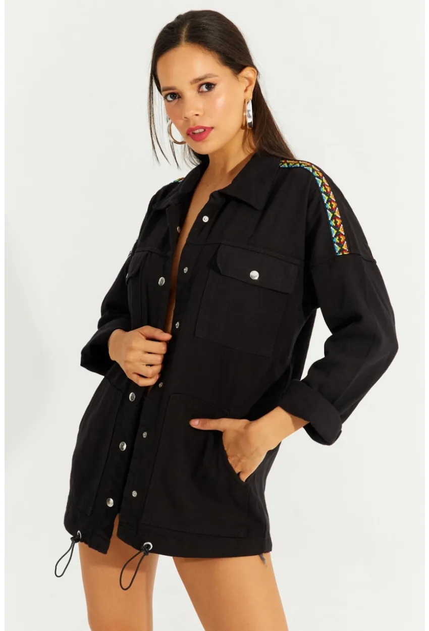 Kadın Siyah Çıtçıtlı Denim Gömlek Ceket İS2120