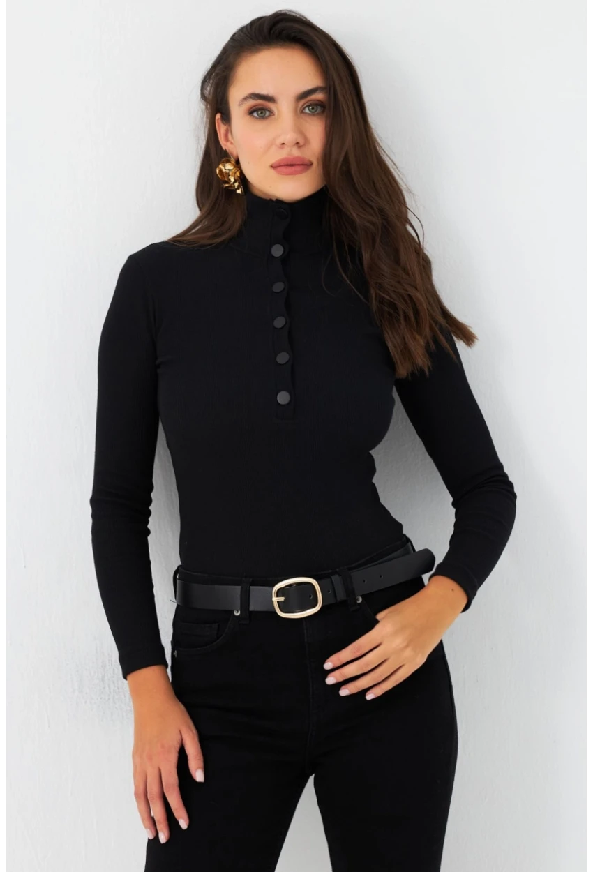 Kadın Siyah Çıtçıtlı Kaşkorse Bluz EY2983