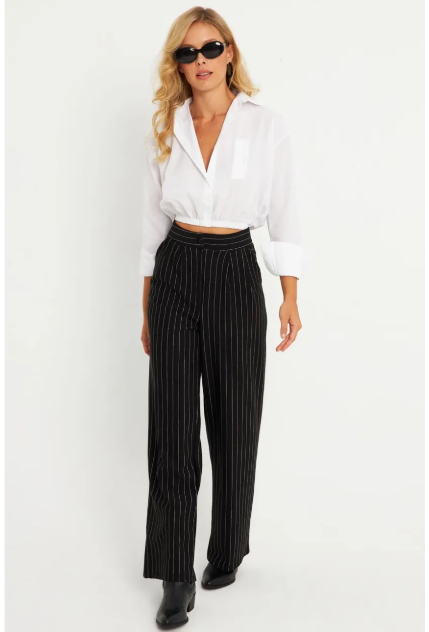 Kadın Siyah Çizgili Pantolon ELT0011