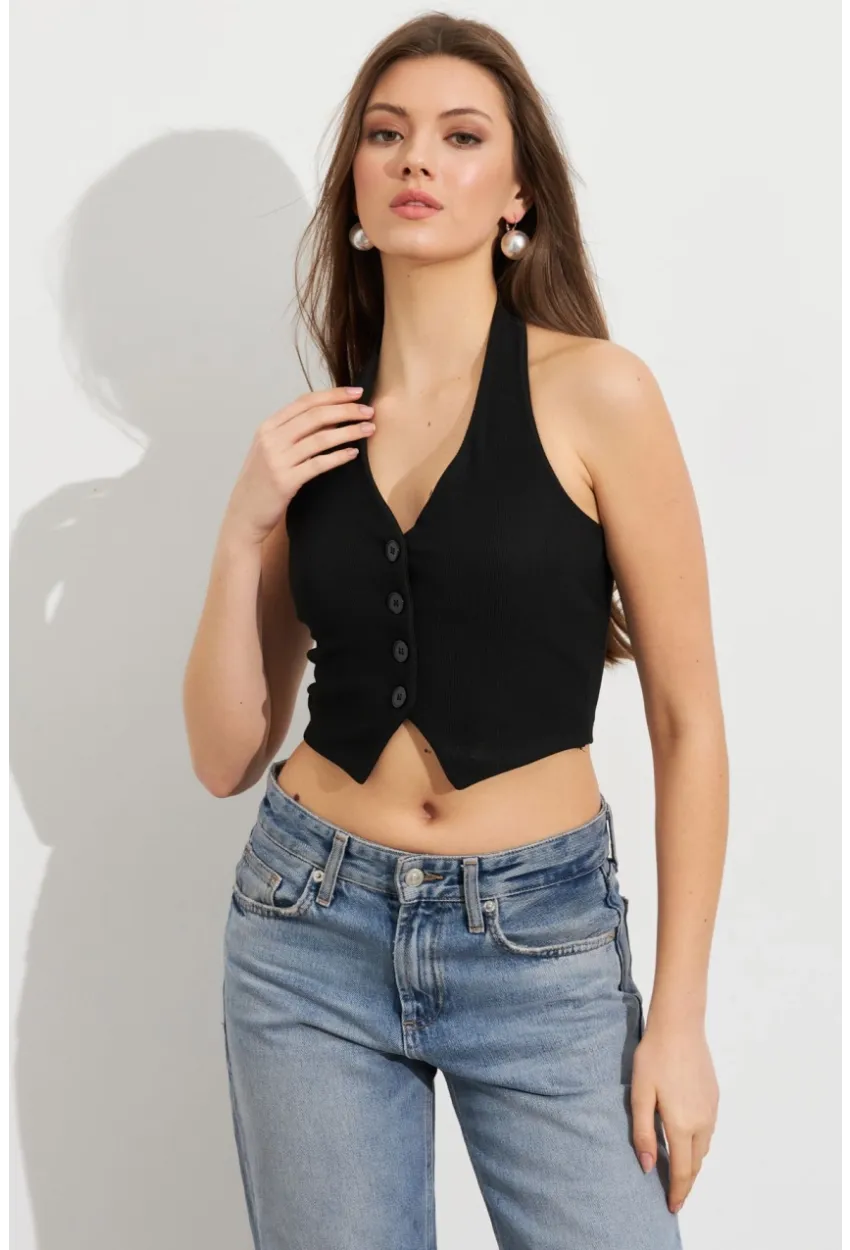 Kadın Siyah Crop Bluz SE18