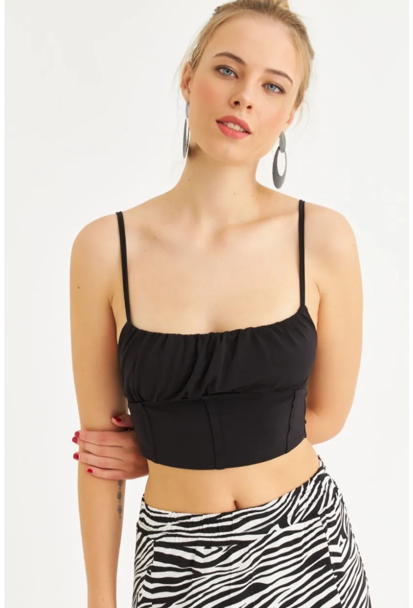 Kadın Siyah Crop Bluz ZH259