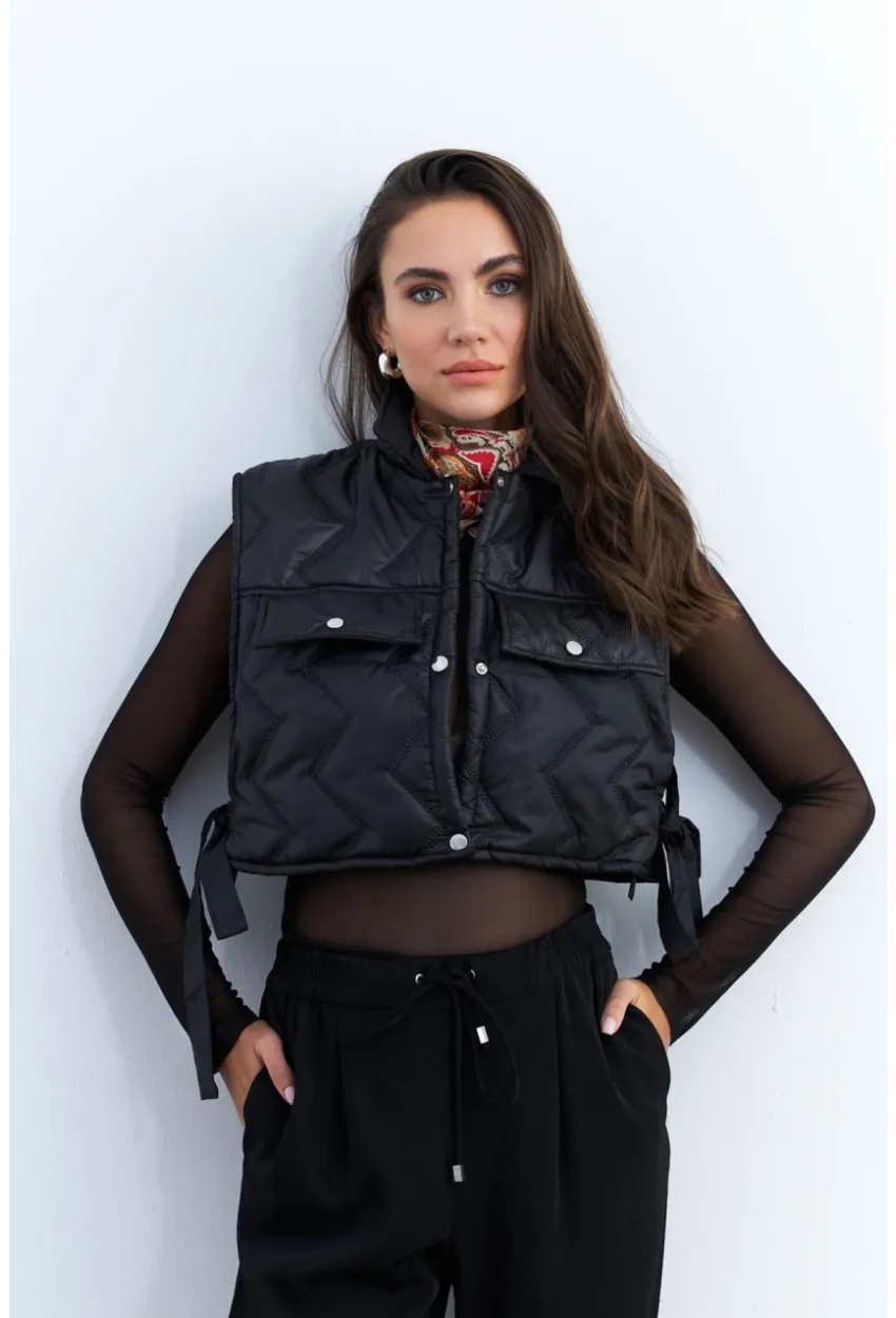 Kadın Siyah Crop Yelek İS808