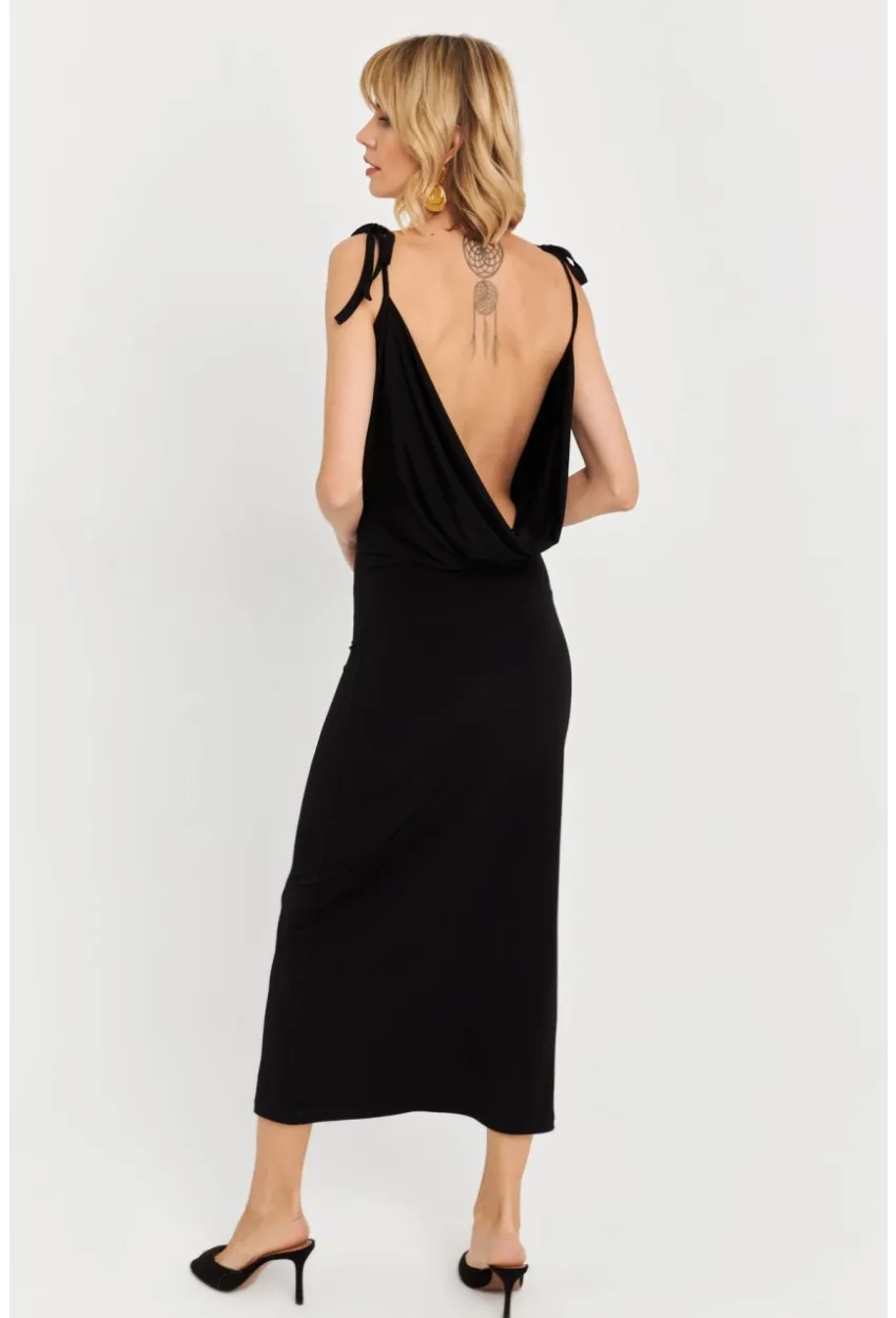 Kadın Siyah Degaje Maxi Elbise HOR0071