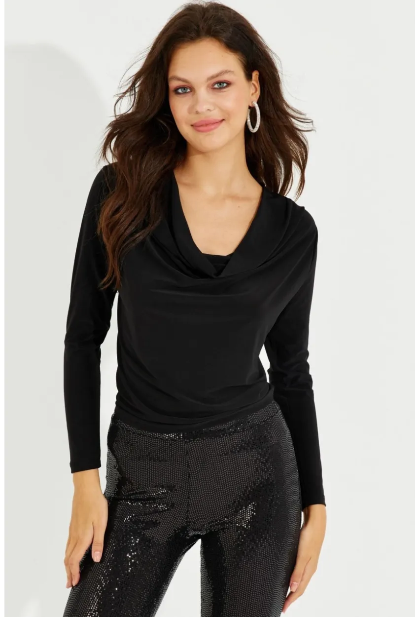 Kadın Siyah Degaje Yaka Bluz LPP1234
