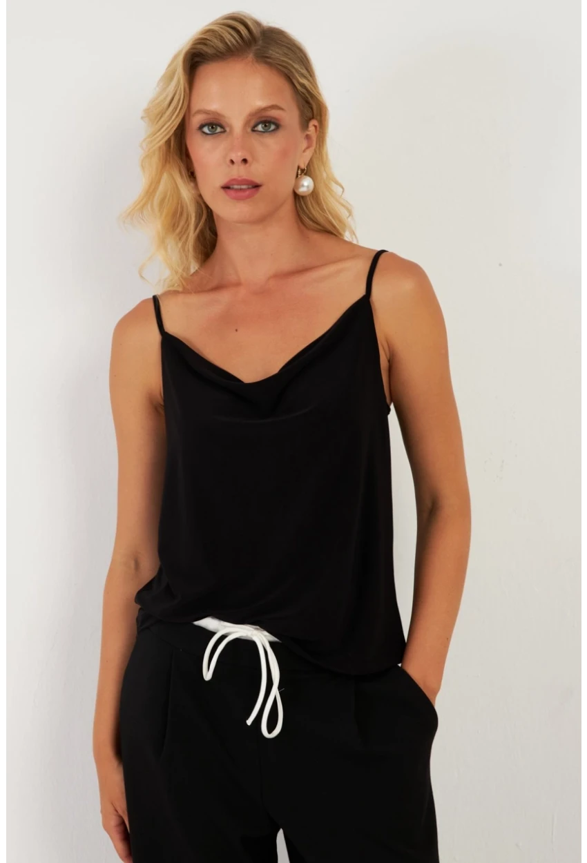 Kadın Siyah Degaje Yaka Bluz LPP1286