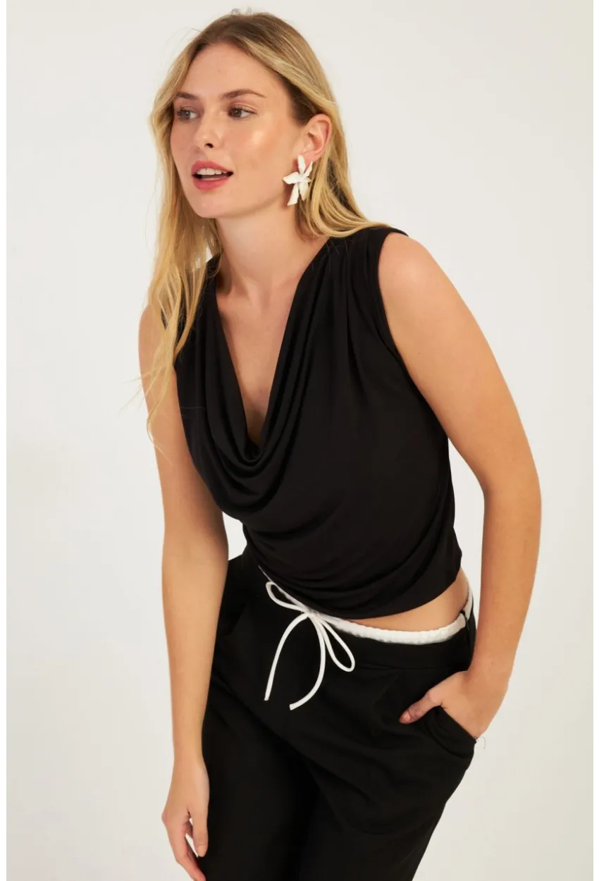 Kadın Siyah Degaje Yaka Bluz YZ1020