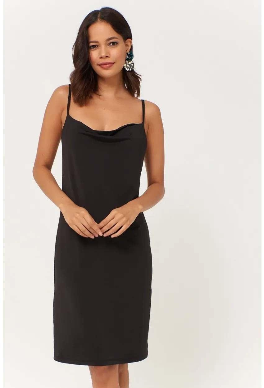 Kadın Siyah Degaje Yaka Elbise LPP1130