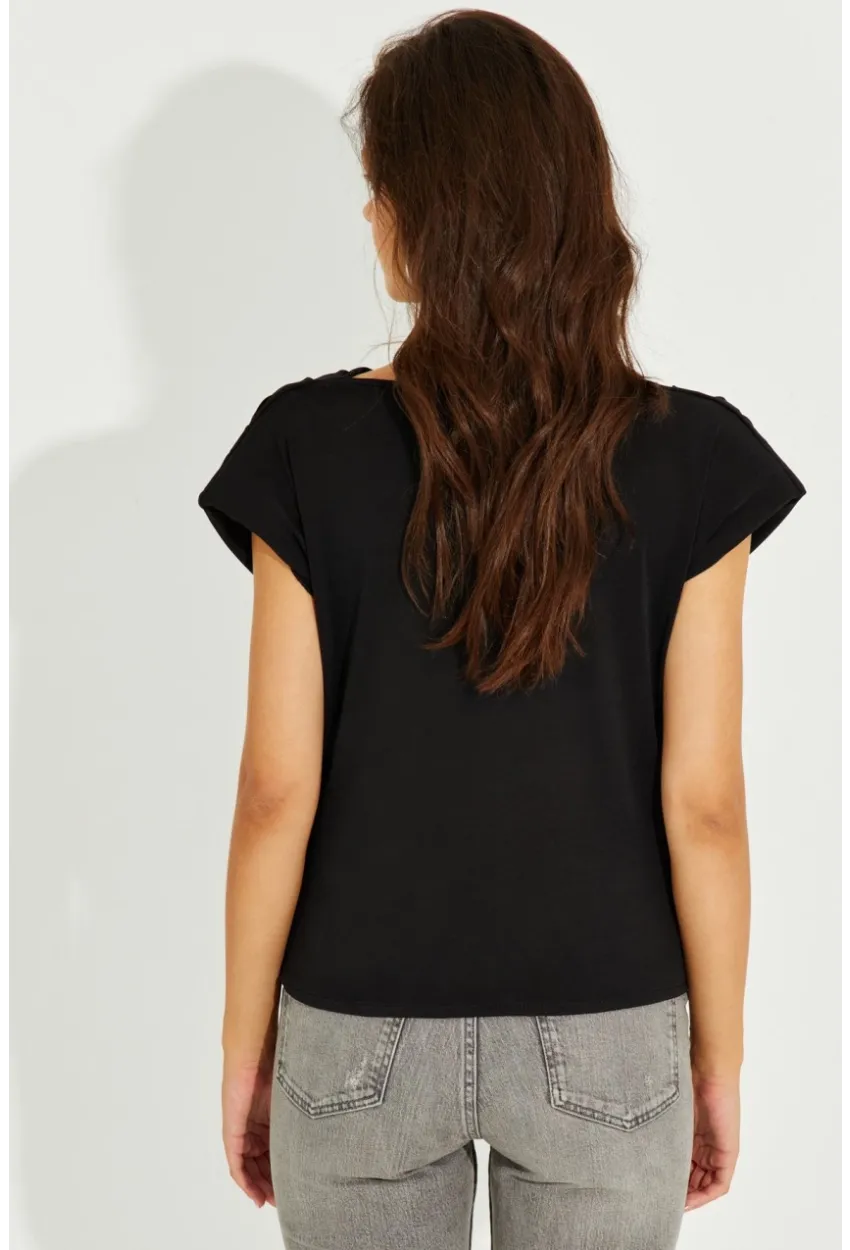 Kadın Siyah Degaje Yaka Vatkalı Bluz SDY2024
