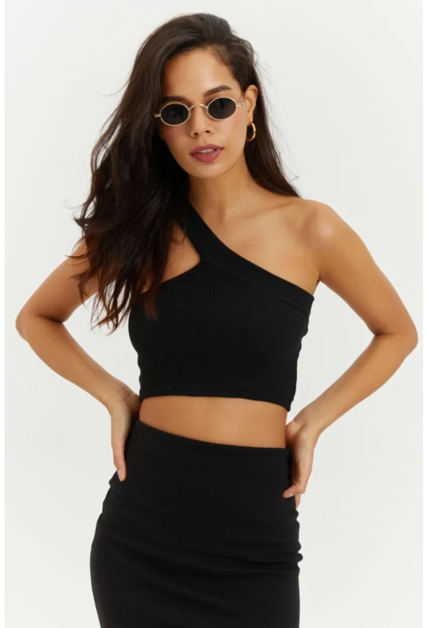 Kadın Siyah Dekolteli Crop Bluz B216