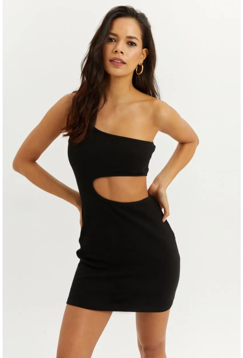 Kadın Siyah Dekolteli Mini Elbise B1817