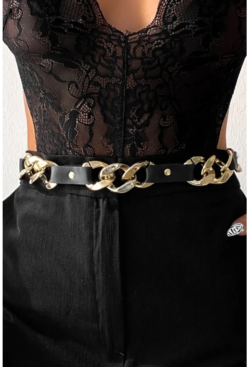 Kadın Siyah Deri Zincir Kemer BE659