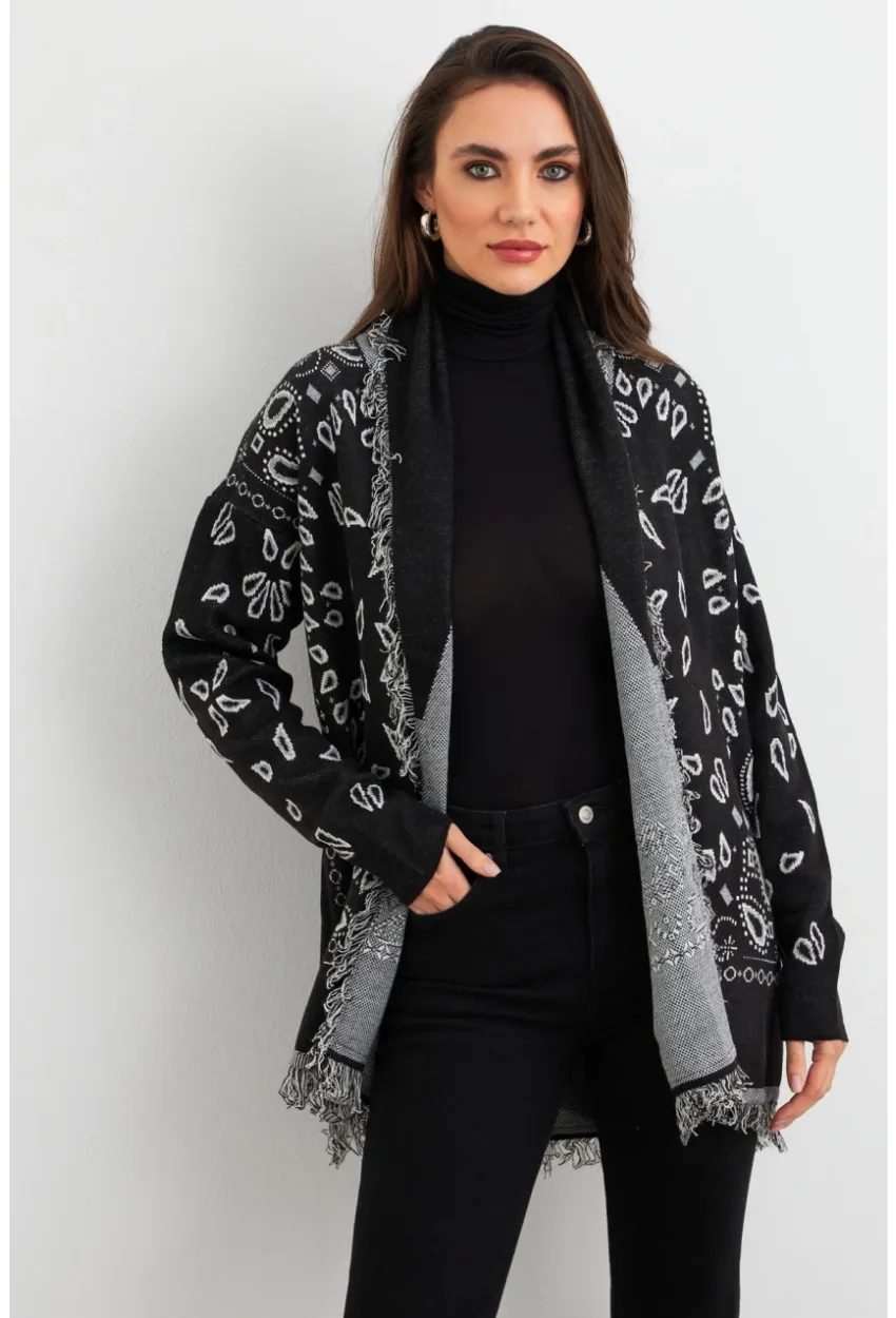Kadın Siyah Desenli Triko Hırka MVI14209