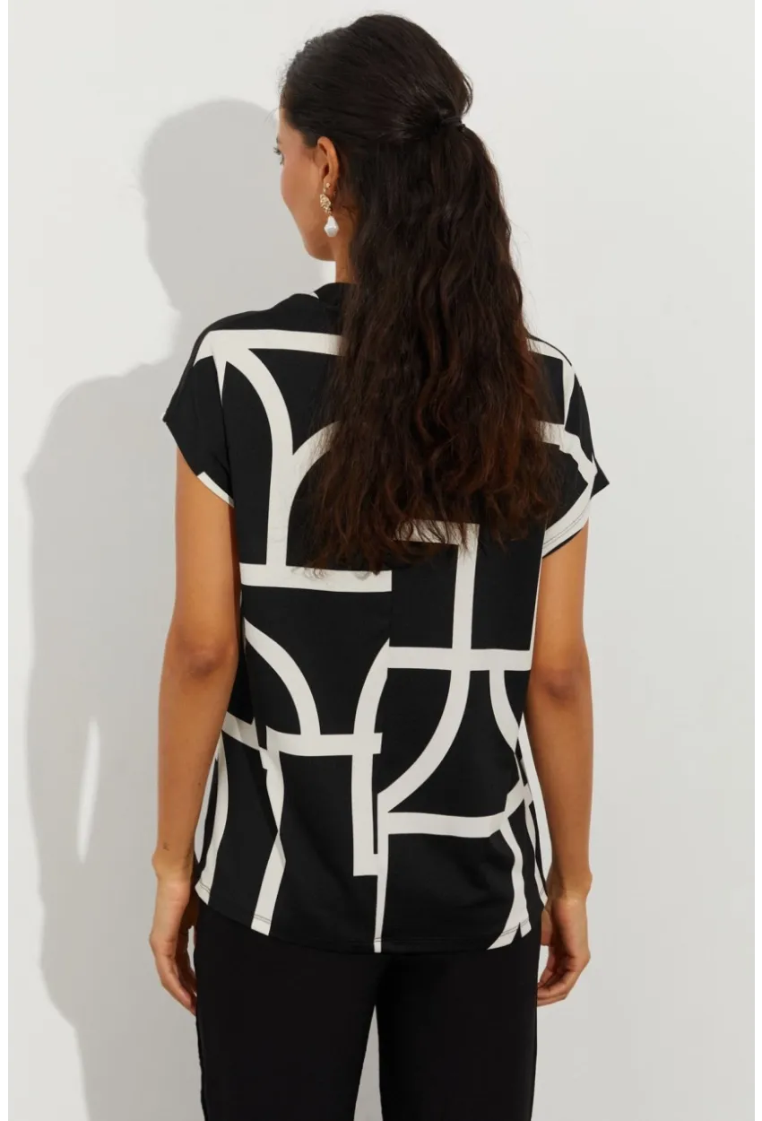 Kadın Siyah Desenli V Yaka Bluz LPP1217