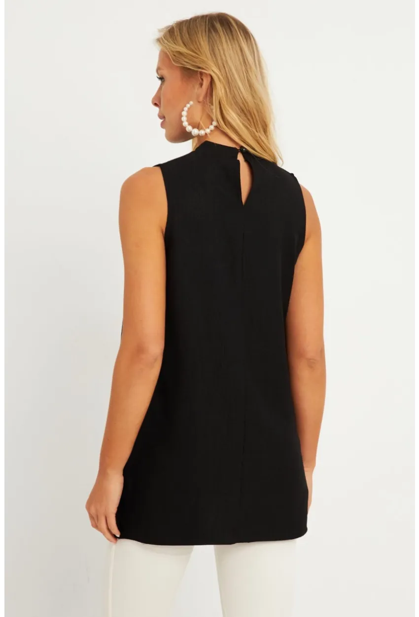 Kadın Siyah Dokuma Bluz ZER406