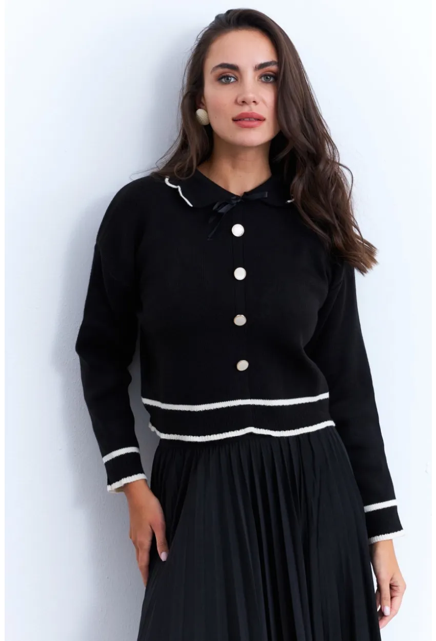 Kadın Siyah Düğme Aksesuarlı Kazak MCNG802