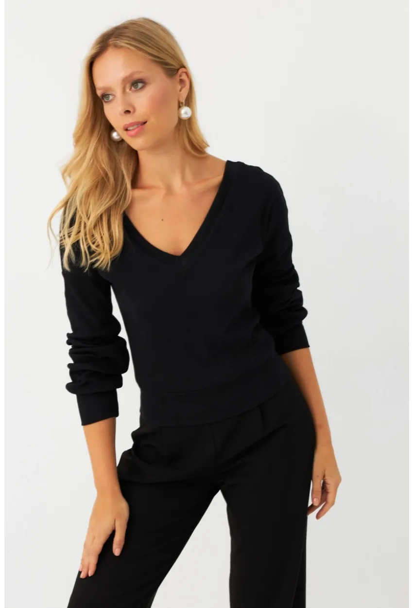 Kadın Siyah Düğme Detaylı Kaşkorse Bluz EY2994
