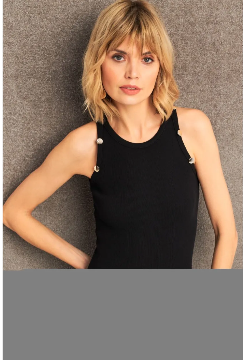 Kadın Siyah Düğme Detaylı Kolsuz Kaşkorse Bluz TF55