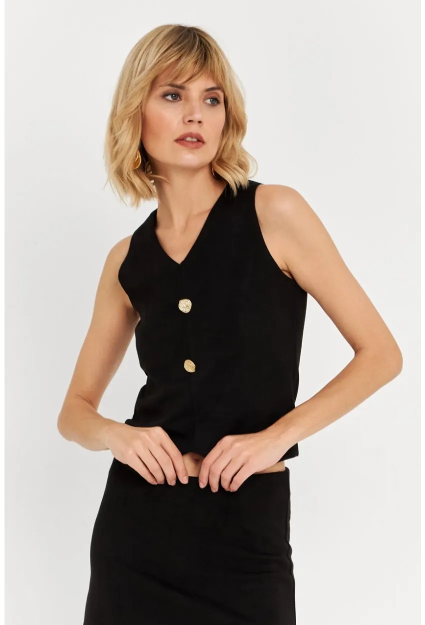 Kadın Siyah Düğme Detaylı Süet Bluz KED7113