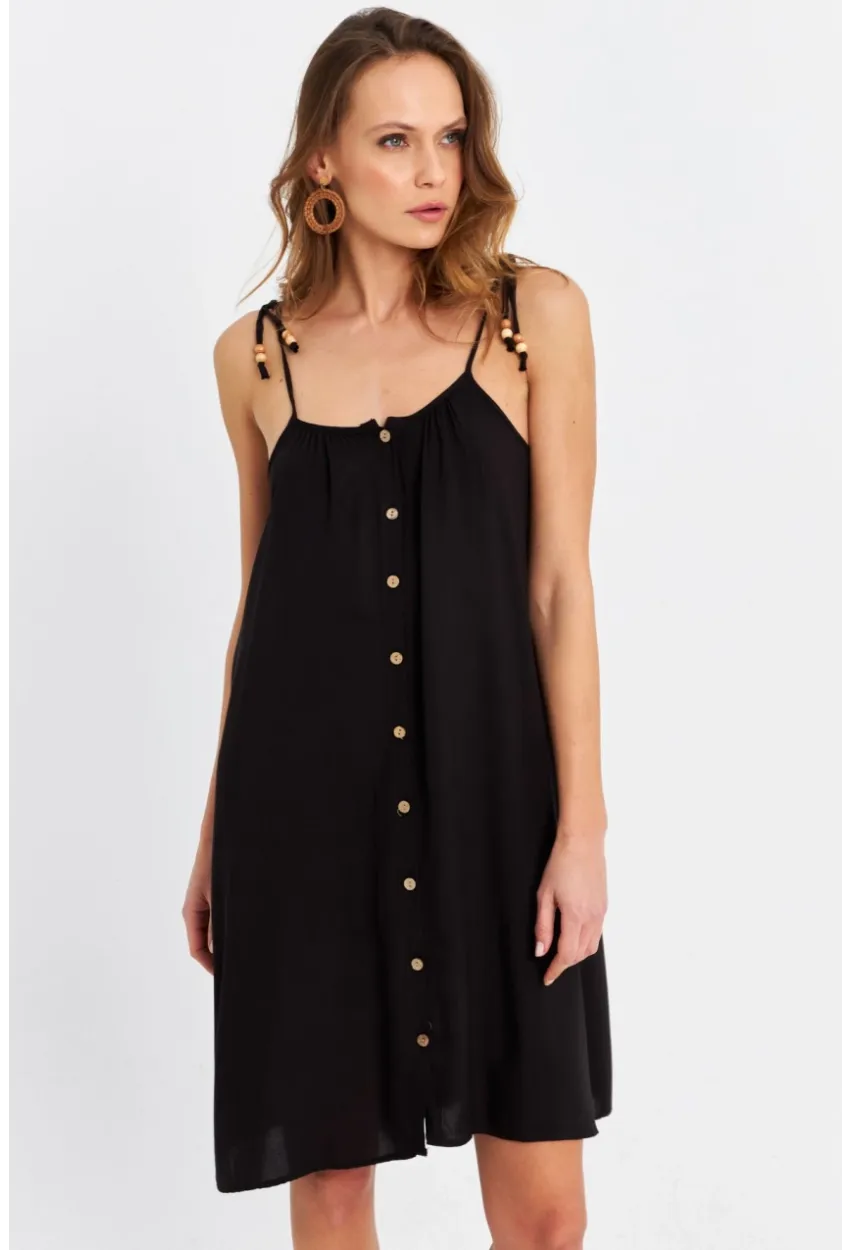Kadın Siyah Düğmeli Mini Elbise PC20655