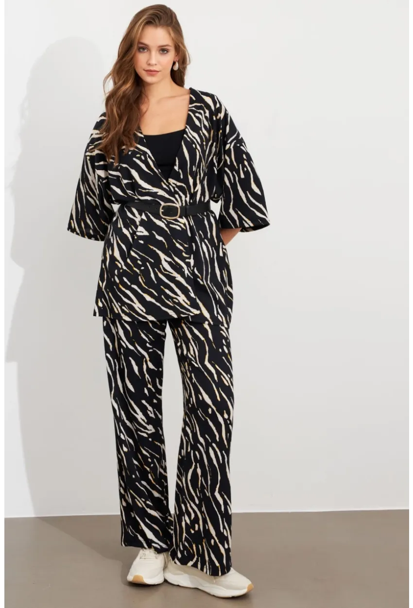 Kadın Siyah-Ekru Alt Üst Bürümcük Takım MLON500