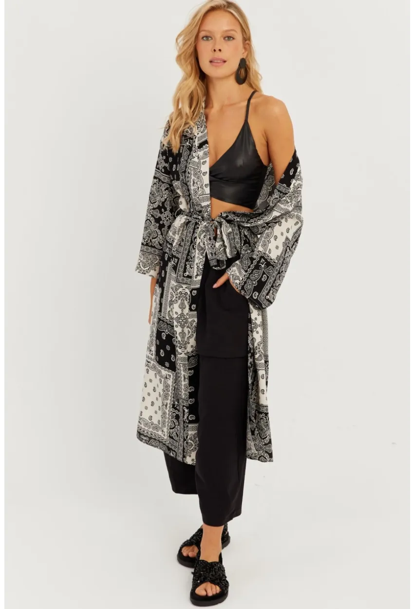 Kadın Siyah-Ekru Desenli Kimono GÇ155