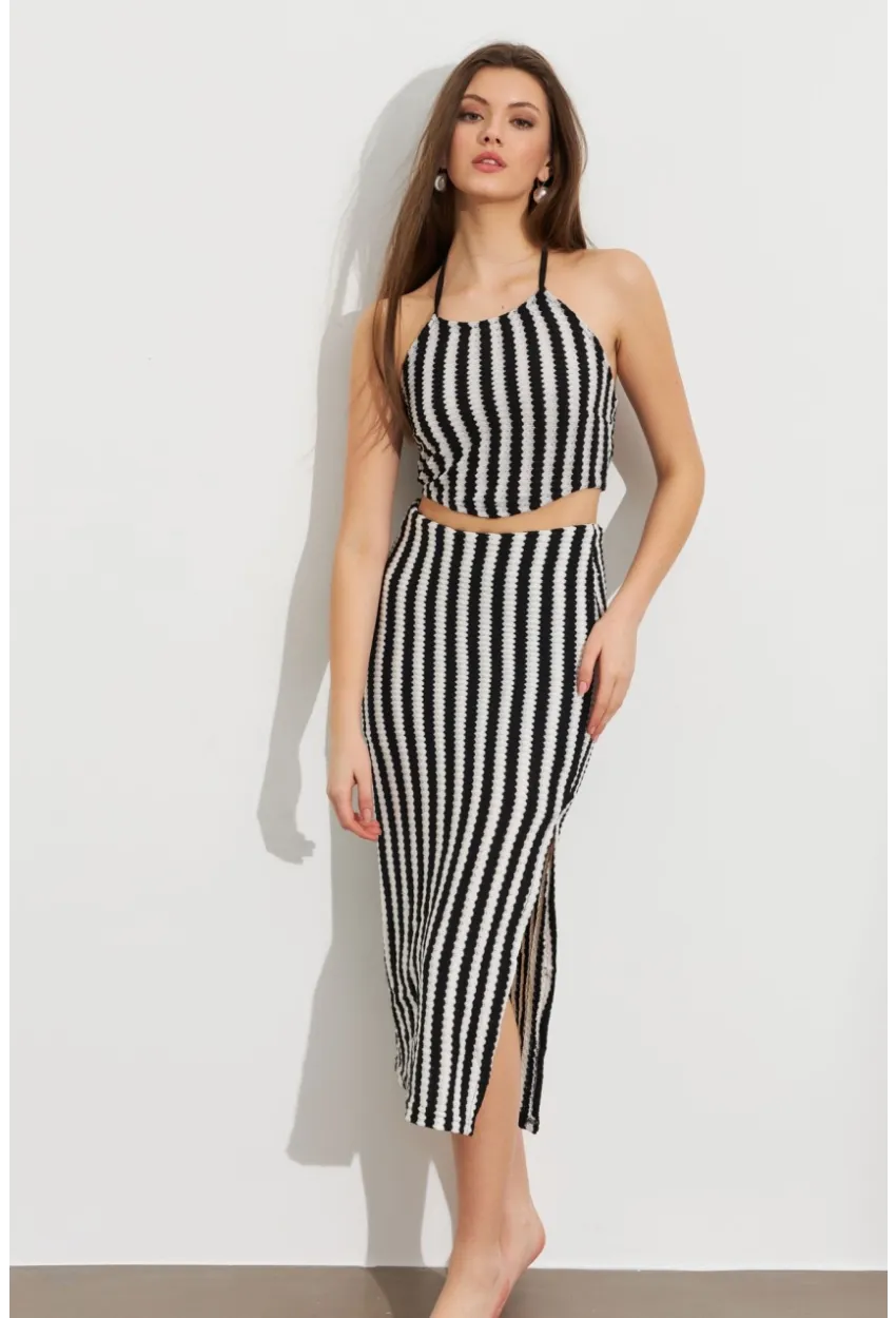 Kadın Siyah Etekli Triko Takım ROP108