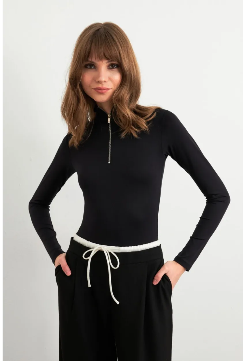 Kadın Siyah Fermuarlı Basic Body CY353